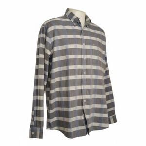 Maker & Company Men's Gray Blue & White‎ Plaid Cotton Button Down Shirt Size XL